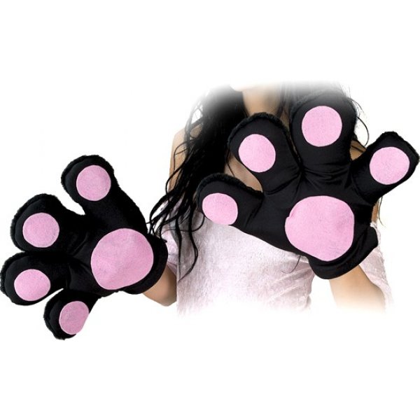 Αποκριάτικα Γάντια Γάτας Μαύρα με Ροζ Πατούσες